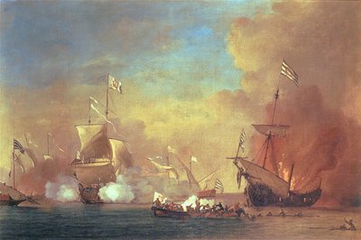 Piratas berberiscos atacando un barco español de Willem van de IIVelde