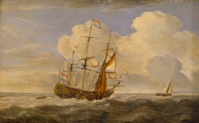 Un buque insignia holandés ante el viento, finales del siglo XVII-principios del XVIII (óleo sobre tabla) de Willem van de II (follower of) Velde