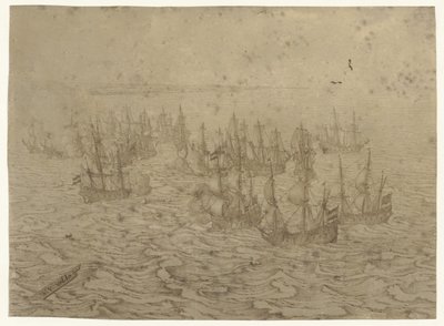 Batalla naval frente a una costa de Willem van de Velde (I) (possibly)