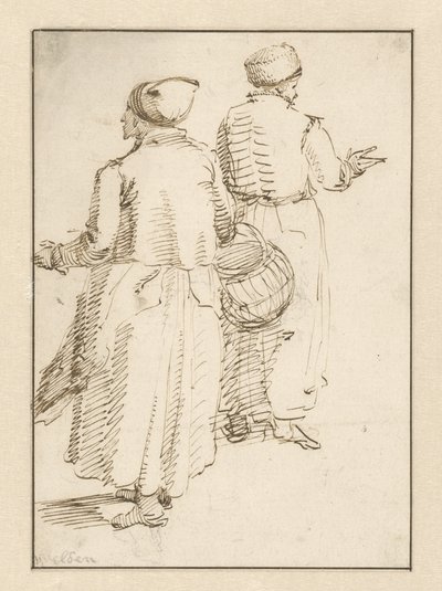 Hombre y mujer vestidos de campesinos, vistos de espaldas de Willem van de Velde (I)