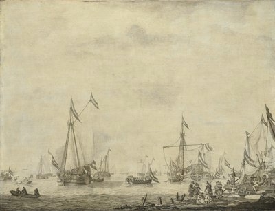El yate real y el yate de Estado salen de Moerdijk con Carlos II, rey de Inglaterra, a bordo, 1660 de Willem van de Velde (I)