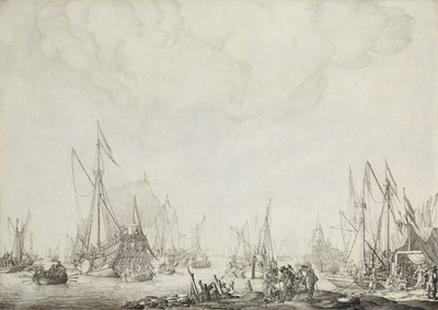 Los yates reales y de Estado, posiblemente la llegada de Carlos II de Inglaterra a Moerdijk, 1660 de Willem van de Velde (I)