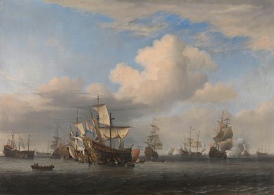 Barcos ingleses capturados tras la Batalla de los Cuatro Días
Los barcos capturados "Swiftsure", "Seven Oaks", "Loyal George" y "Convertine" son llevados al Goereese Hole después de la Batalla de los Cuatro Días, 11-14 de junio de 1666: episodio de la Seg de Willem van de Velde (II)