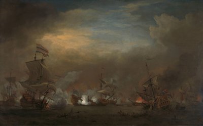 Encuentro durante la Batalla de Kijkduin
Batalla marítima entre Cornelis Tromp en el Gouden Leeuw y Sir Edward Spragg en el Royal Prince durante la Batalla de Kijkduin (Batalla de Texel), 21 de agosto de 1673: episodio de la Tercera Guerra Anglo-Holandesa de Willem van de Velde (II)