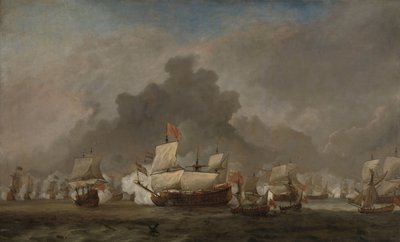 Batalla naval entre Michiel Adriaensz de Ruyter y el Duque de York en el Royal Prince durante la batalla de Solebay, 7 de junio de 1672: episodio de la Tercera Guerra Anglo-Holandesa de Willem van de Velde (II)
