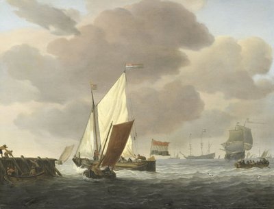 Barcos cerca de la costa con viento de Willem van de Velde (II)