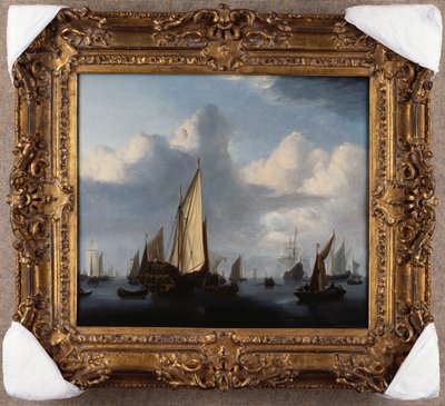 Un paisaje marino con un yate de estado y otros barcos en calma, 1654 de Willem van de Velde