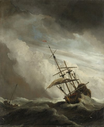 Un barco en alta mar atrapado por una tormenta, conocido como La ráfaga, 1680 de Willem van de Velde
