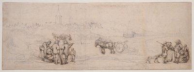 Escena de dunas con figuras campesinas de Willem van de Velde