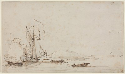 Yate recibiendo saludo, c. 1700 de Willem van de Velde