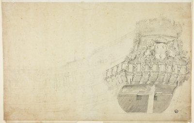 Boceto parcial de un buque holandés visto desde babor de Willem van de Velde I