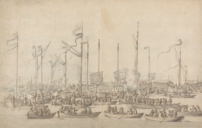 Celebración en el Támesis, cerca de Whitehall de Willem van de Velde the Elder