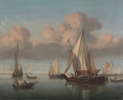 Un Kaag anclado con las velas izadas y un yate de Estado y otras embarcaciones de Willem van de Velde the Younger