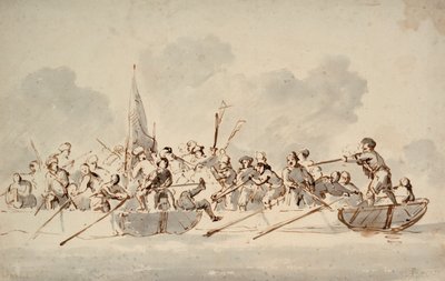 Lucha en barcos con piratas berberiscos, c.1685 (dibujo) de Willem van de Velde the Younger