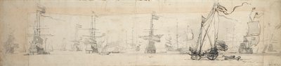 Un yate de Estado a vela y barcos anclados, c.1665 (grafito, aguada gris) de Willem van de Velde the Younger