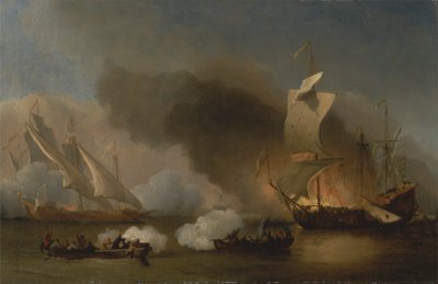 Una acción entre barcos ingleses y corsarios berberiscos de Willem van de Velde the Younger