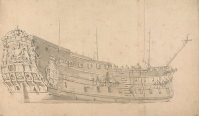 Un hombre de guerra inglés, vista de estribor: Posiblemente el Victory de Willem van de Velde the Younger