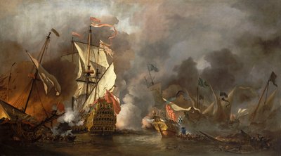 Un barco inglés en acción con piratas berberiscos de Willem van de Velde the Younger