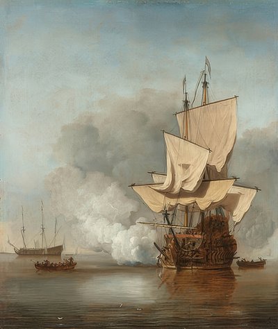 El disparo del cañón. Alrededor de 1680 de Willem van de Velde the Younger