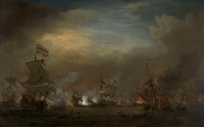 Batalla naval nocturna entre Cornelis Tromp en el Gouden Leeuw y Sir Edward Spragge en el Royal Prince de Willem van de Velde the Younger