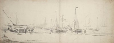 Pinks and weyshuits hauled ashore, c.1665 (grafito, gris, aguada marrón) de Willem van de Velde the Younger