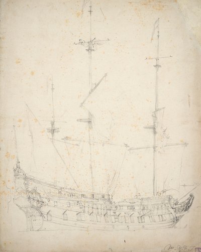 Retrato de un holandés de dos pisos, c.1655 (offset, grafito) de Willem van de Velde the Younger