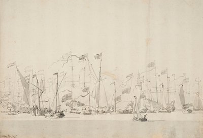 Espectáculo fluvial en la Y de Amsterdam en honor del Príncipe de Orange, 5/15 de junio de 1660, c.1675 (pluma, aguada) de Willem van de Velde the Younger