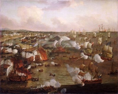 La quema de barcos franceses en la batalla de La Hogue, 23 de mayo de 1692, finales del siglo XVII (óleo sobre lienzo) de Willem van de Velde the Younger
