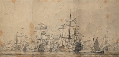 La rendición del "Príncipe Real", 3-13 de junio de 1666, c.1666 (grafito, aguada gris) de Willem van de Velde the Younger