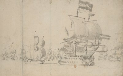 Un buque insignia holandés con un barco de despacho en su popa, ¿mayo de 1672, c.1672 (lápiz, aguada) de Willem van de the Elder Velde