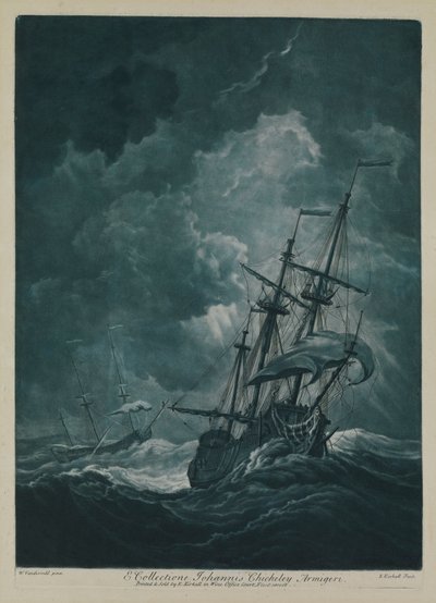 Un barco zozobrando en un vendaval de Willem van de the Elder Velde