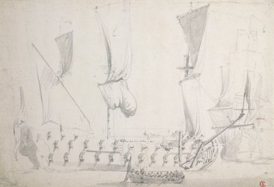 Un cuarto inglés en aires ligeros, c.1681 (grafito, aguada gris) de Willem van de the Elder Velde