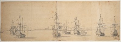 Barcos holandeses anclados en una costa baja, c.1658 (grafito, aguada gris) de Willem van de the Elder Velde