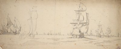 Barcos holandeses bajando hacia la flota principal, ¿mayo 1672, c.1672 (grafito, aguada gris) de Willem van de the Elder Velde