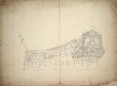 Retrato del "Vereenigde Provincien" (construido hacia 1665), 48 cañones, mencionado por última vez en 1667, c.1665 (offset) de Willem van de the Elder Velde