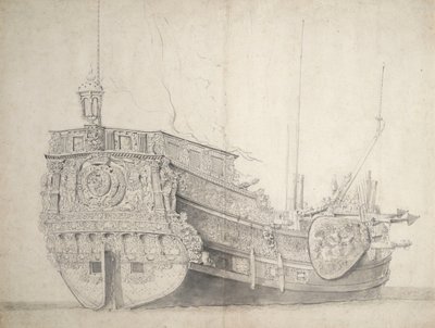 Retrato del yate de un príncipe holandés, c.1660 (grafito, aguada gris) de Willem van de the Elder Velde