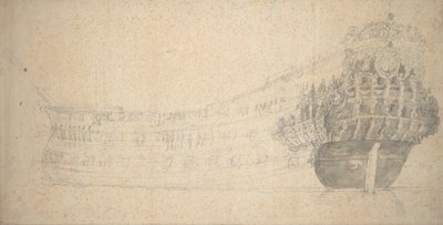 Retrato de un dos pisos francés. Construido en Holanda 1666-67, c.1667 (grafito) de Willem van de the Elder Velde
