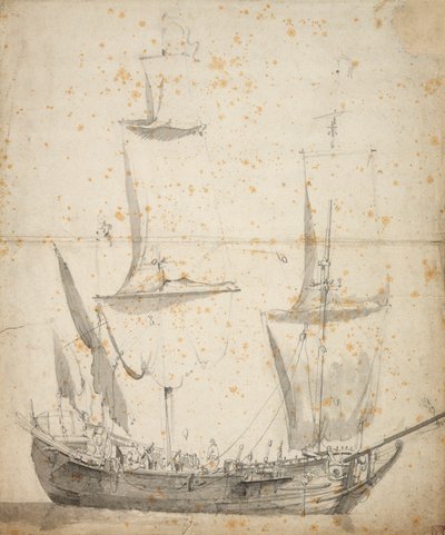 Retrato de un pequeño mercante holandés, c.1665 (grafito, aguada gris) de Willem van de the Elder Velde