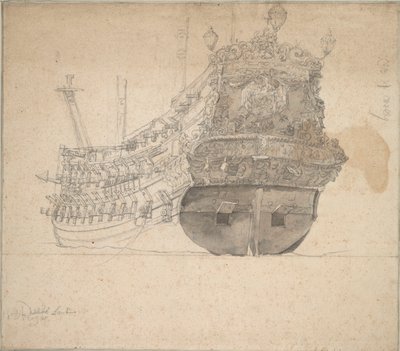Retrato del "Schieland", c.1666 (grafito, aguada gris) de Willem van de the Elder Velde