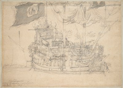 Retrato de la "Zeelandia", c.1659 (grafito, aguada gris) de Willem van de the Elder Velde