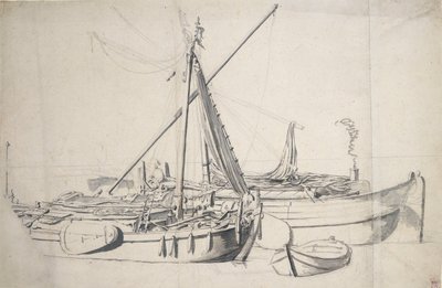 Estudio de un "damlooper" y una "smalschip" tumbados uno al lado del otro, c.1665 (grafito, aguada gris) de Willem van de the Elder Velde