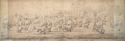La batalla de Lowestoft, 3-13 de junio de 1665, c.1674 (grafito, tinta) de Willem van de the Elder Velde
