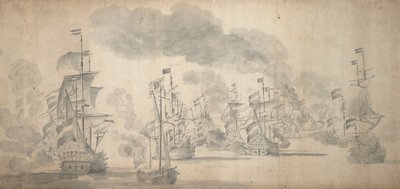 La batalla de Solebay, 28 de mayo-7 de junio de 1672 (grafito) de Willem van de the Elder Velde