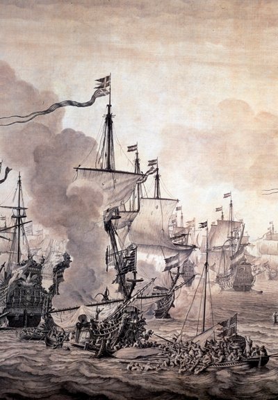 La batalla del estrecho entre las flotas holandesa y sueca, 8 de noviembre de 1658 (detalle) de Willem van de the Elder Velde