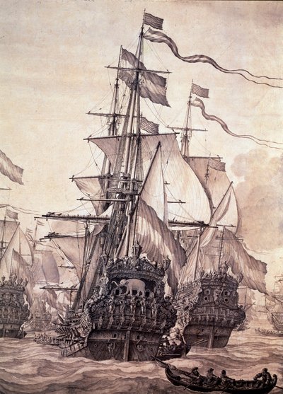 La flota holandesa en 1672 (detalle) de Willem van de the Elder Velde