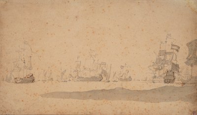 La flota holandesa tendida, probablemente en mayo de 1672, c.1672 (grafito, aguada gris) de Willem van de the Elder Velde