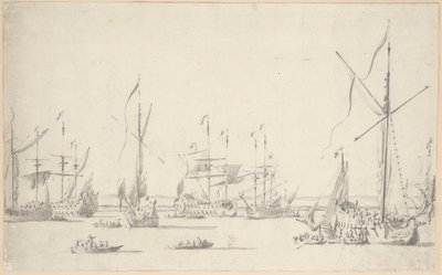 Los yates y barcos anclados cerca de Sheerness, c.1677 (grafito, aguada gris) de Willem van de the Elder Velde