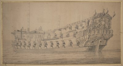 El "York", c.1674 (grafito, aguada gris) de Willem van de the Elder Velde