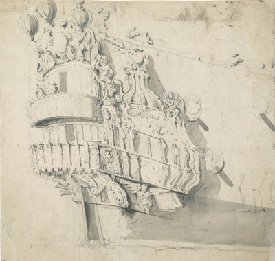 La popa del "Hampton Court", c.1685 (grafito, aguada gris) de Willem van de the Elder Velde