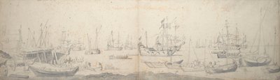 Weyschuits, un kaag y hombres de guerra holandeses en el Texel de Willem van de the Elder Velde